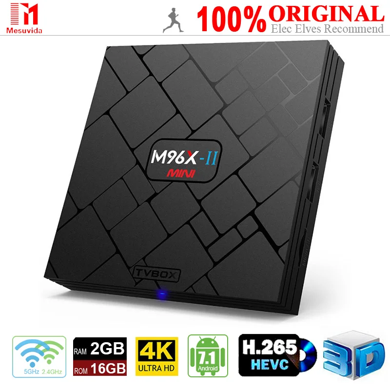

Mesuvida M96X-II mini TV Box (Android 7.1 Amlogic S905W, Cortex A53 Quad Core, Mali-450MP GPU, 2G/16G, 2.4/5GHz WiFi, 4K H.265)