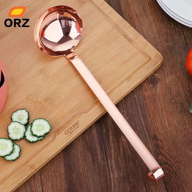 TTORZ Rose Gold Long Handle Soup Ladle Spoon Kitchen Utensils
