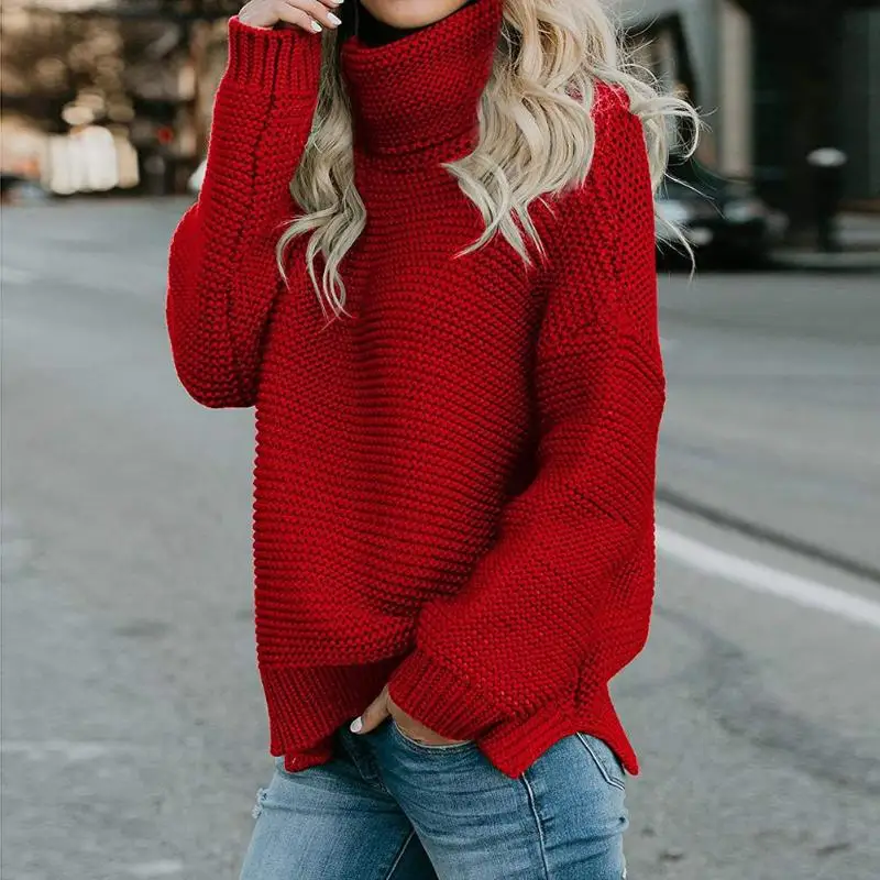 

Women Sweater Winter Warm Knitted Solid Color Sweater Loose Turtleneck Thicken Long Sleeve Soft Tops Casual Fashion Women Coat