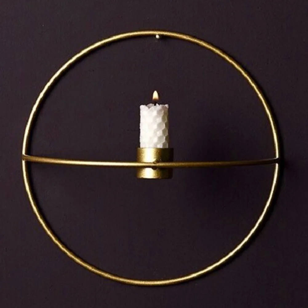 

Sconce Candle Holder Ornaments Candlestick Wall Mounted Geometric Metal 3D Vintage Circle Home Decor Tealight