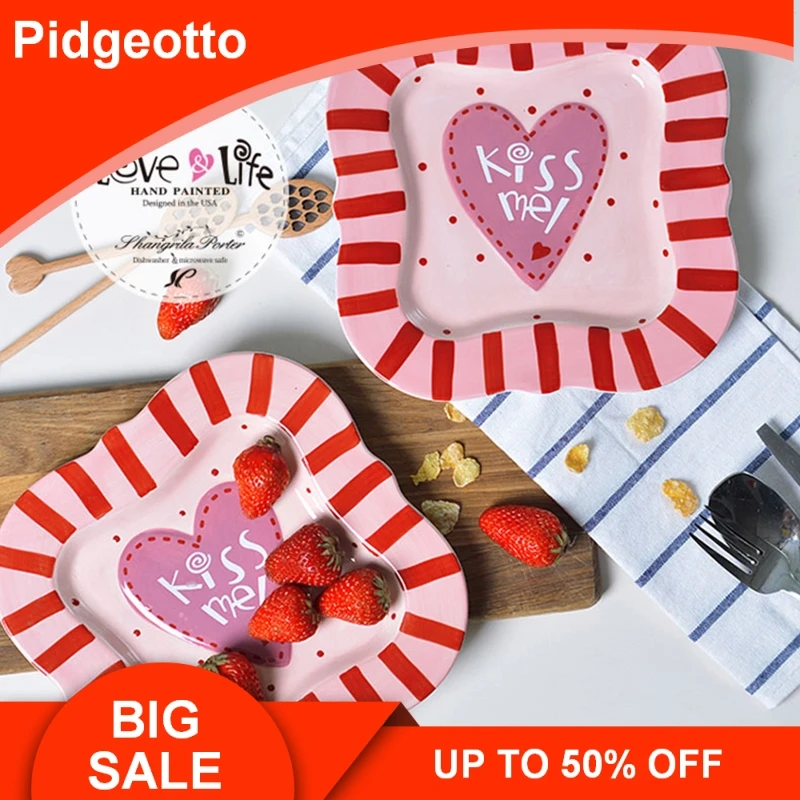 

Pink Heart Shaped Ceramic Dessert Plates Creative Cute Loving Heart Dining Dishes Plate Tableware Gift free shipping