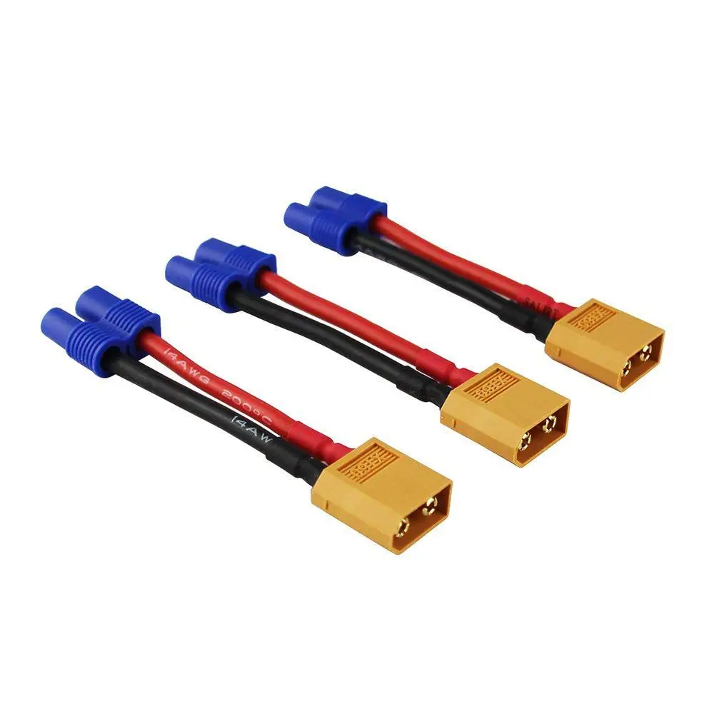 

MOOL 3pcs XT60 XT-60 Male to EC3 Female Connector Adapter Wire for RC Lipo Battery 14awg 1.96inch Cable (pack of 3)