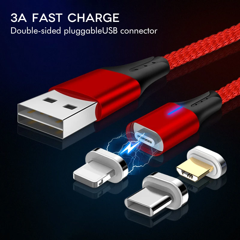 المصغّر USB كابل مغناطيسي المغناطيس سريعة تهمة 3A USB نوع C الكابلات 1 m ل فون سامسونج هواوي Xiaomi شاحن هاتف محمول يعمل بنظام تشغيل أندرويد