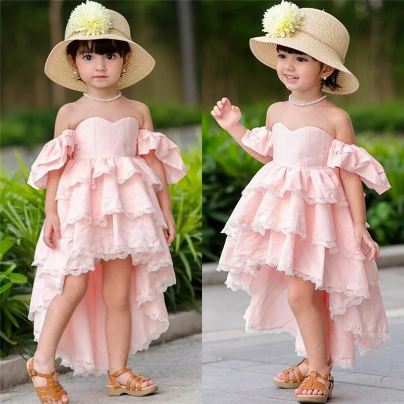 

2-7Y Infant Toddler Kids Baby Girl Clothings Clothes Summer Dress Off-shoulder Cute Lace Ruffle Princess Party Pageant Sundress