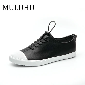 

MULUHU New Male Leather Shoe Men Casual Shoes Spring Dress Fashion Skate Shoes Male Lace Up PU Casual Shoes Black White