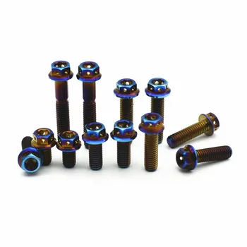 

Titanium Bolts M6 M8 Screws Motorcycle Ti Bolt Hexagon Hollow Flange Head DIY Burned Blue Color Motor Bike screws Pack of 10pcs