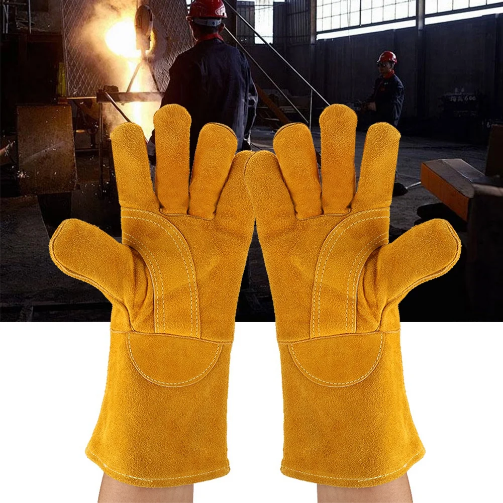 Пара Коровы сплит кожаные перчатки сварочные Жаростойкие перчатки для безопасности работы желтый