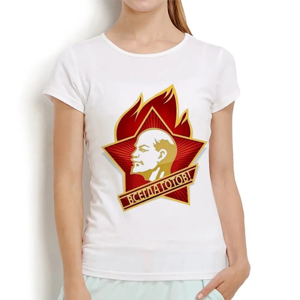 

CCCP Soviet Union Lenin Young Pioneers badge funny tshirt femme summer new white casual short sleeve USSR t shirt women