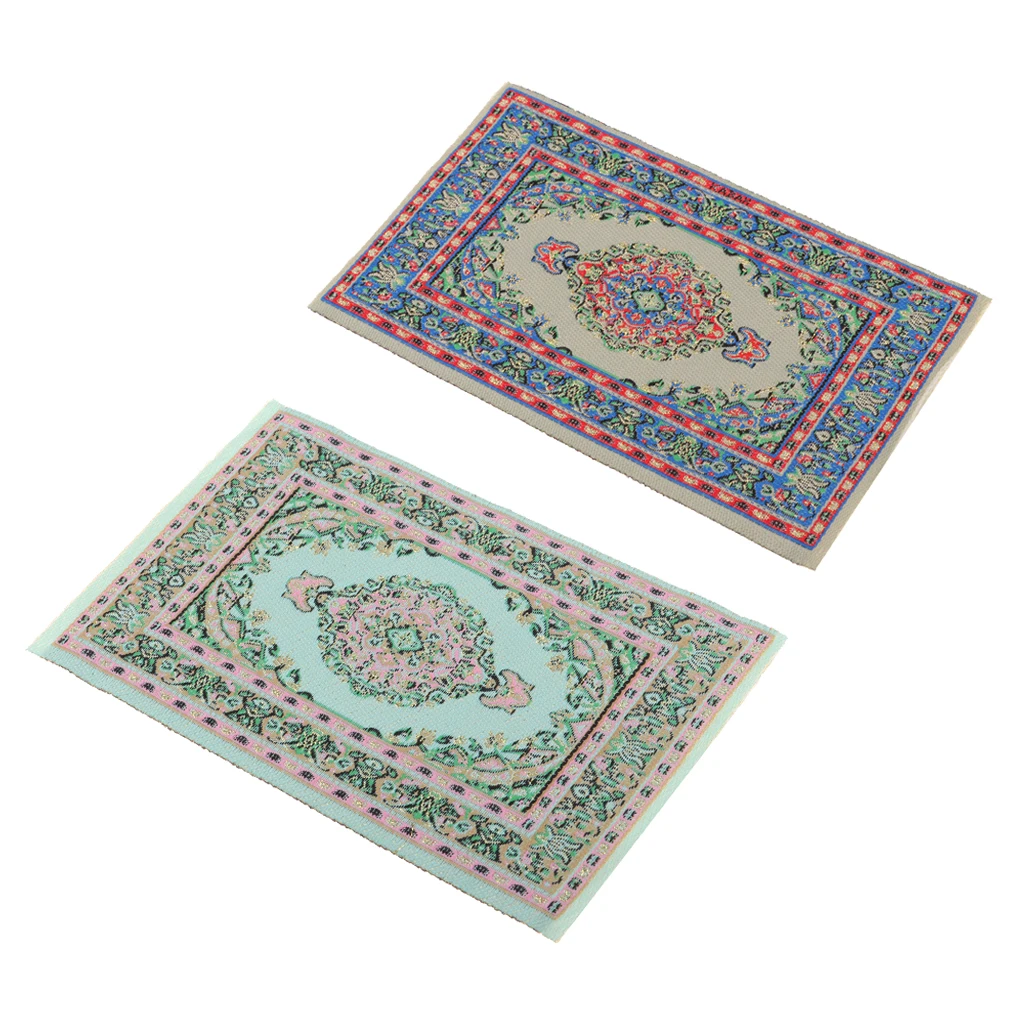 

2 Pieces Handmade 1/12 Dollhouse Miniature Rug Turkish Style Woven Carpet Floor Covering Area Rug Children Room
