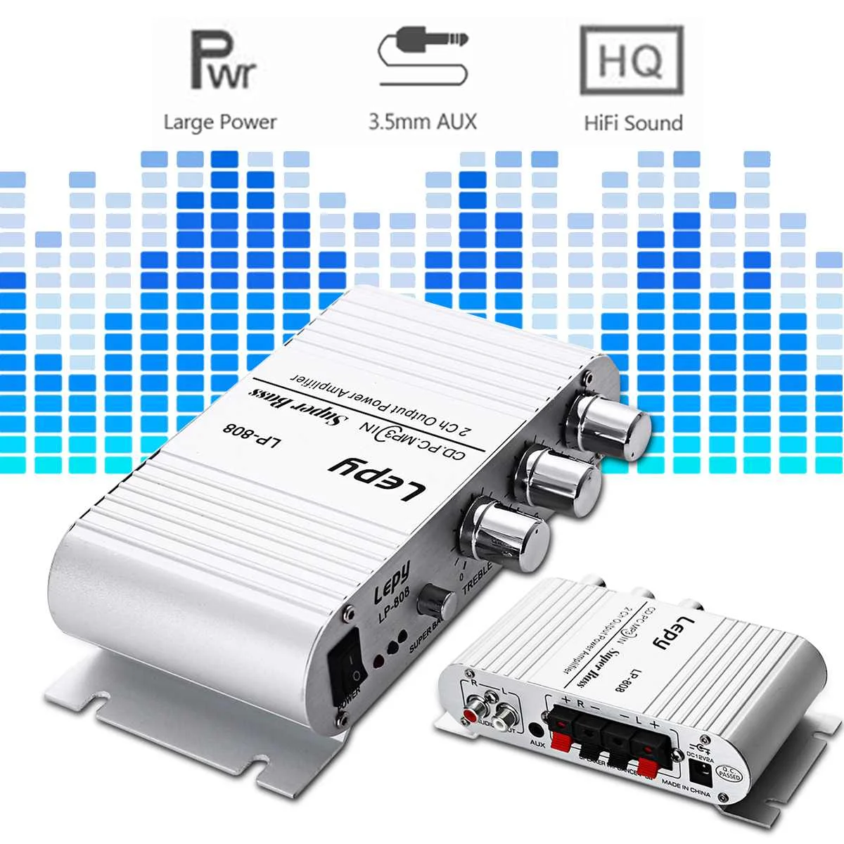 Портативный LP-808 12V Мини Hi-Fi супер бас усилитель 3,5 мм AUX для мотоцикла MP3 Mp4 ПК с отслеживанием объема работы Управление