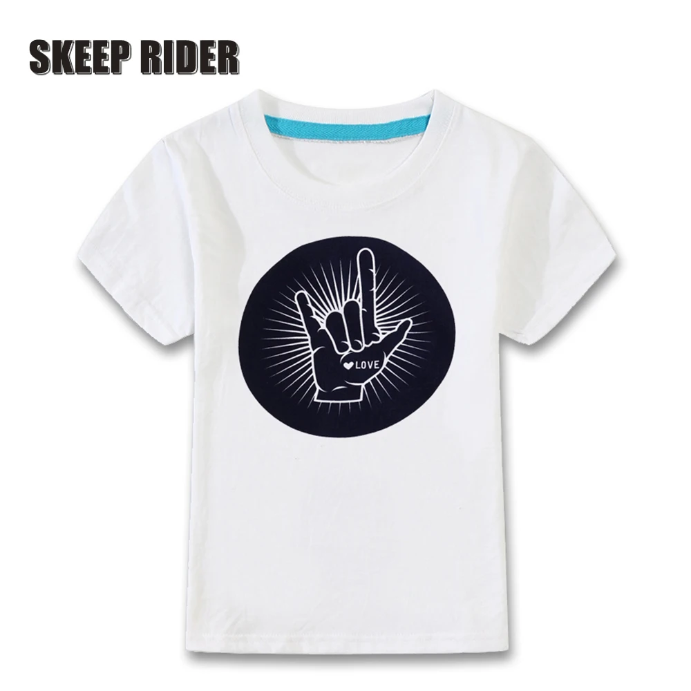 

2019 Novelty Love Rock Handprint Unisex T-shirts Short Sleeve 100% Combed Cotton O-neck Boys Girls Knitting Jersy Tees