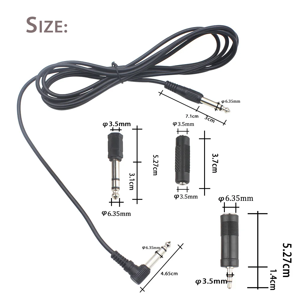 

3M/ 10 Feet Instrument Guitar Audio Cable 1/4-Inch 6.35mm Straight to Right Angle Plug Black ABS Jacket with 3 Adapters