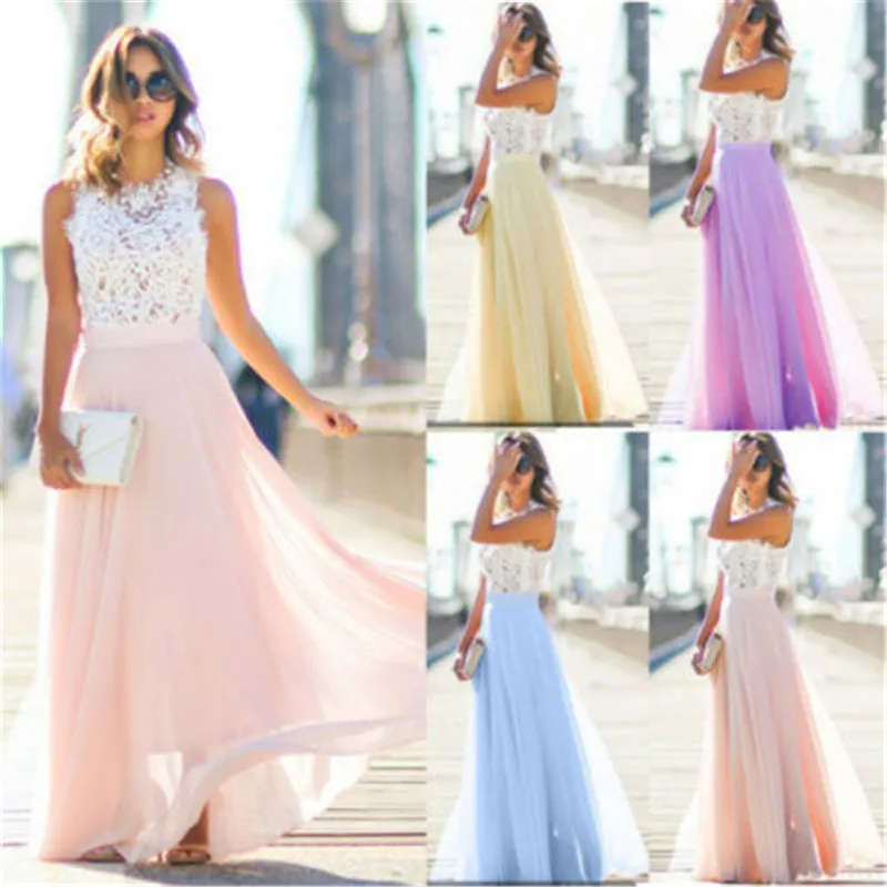 

Gogooi New Arrival 2019 Sring Evening Party Hollow Out Beach Dress Womens Boho Sleeveless Maxi Dress Party dresses Dropshipping
