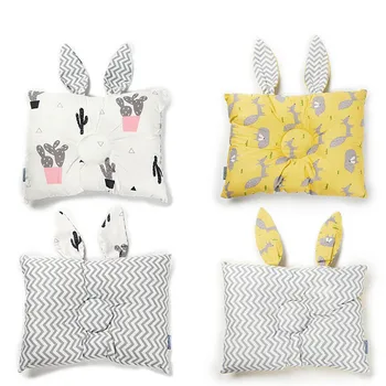 

2019 Infant Anti Roll Cotton Cushion Baby Pillows Prevent Flat Head Positioner Pillow Newborn Rabbit Ear Baby Pillow