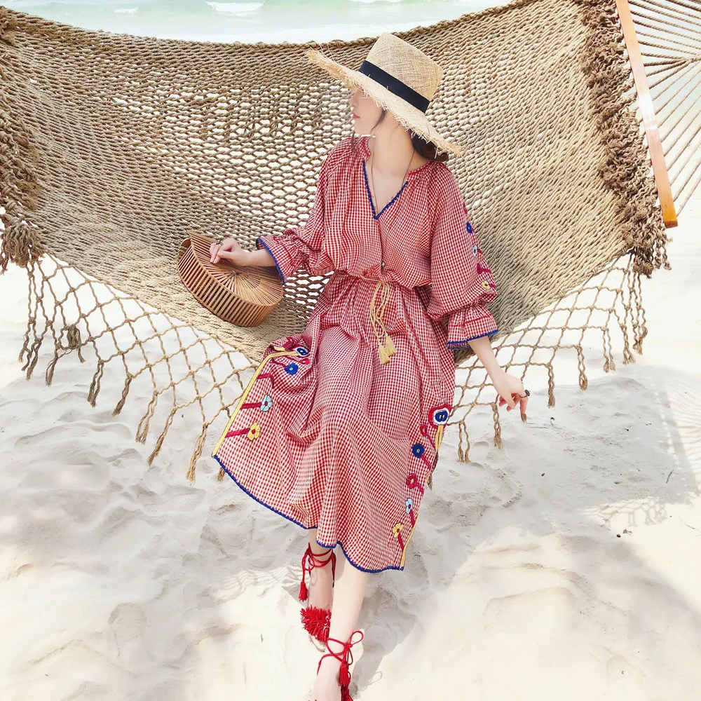 

2019 A Summer Embroidery Long Fund Easy Lattice Heavy Dress Woman J1904024