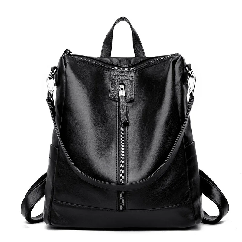 High Quality Backpack Women PU Leather Backpack School Bags For Teenager Girls Casual Women Black Backpack Leather Rucksack