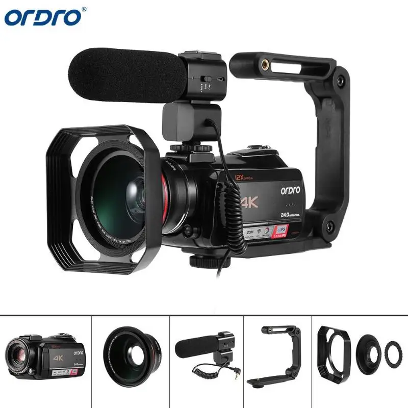 Ordro AC5 4K UHD цифровые видеокамеры FHD 24MP WiFi ips Zoom 12X сенсорный экран цифровой оптический DV видеокамеры HDMI