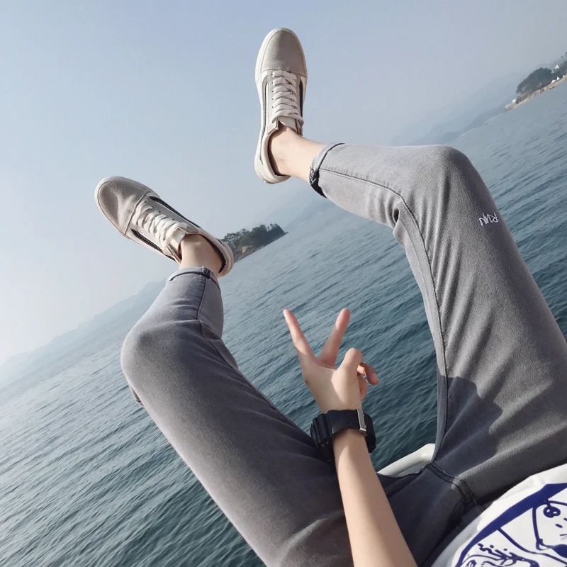 

2019 New Spring And Autumn Hole Jeans Men Men's Korean Version Of The Self-cultivation Feet Trend Elastic Leisure Free Shipping