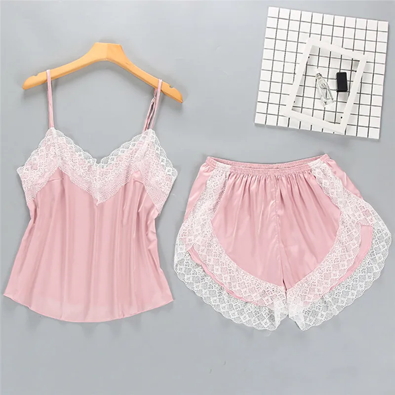 

New Pajamas For Women Two Pic Sets Sleepwear Silk Pyjama Sling Nightwear Satin Pyjamas Lace Homewear Pijamas Sleep Sexy Lingerie