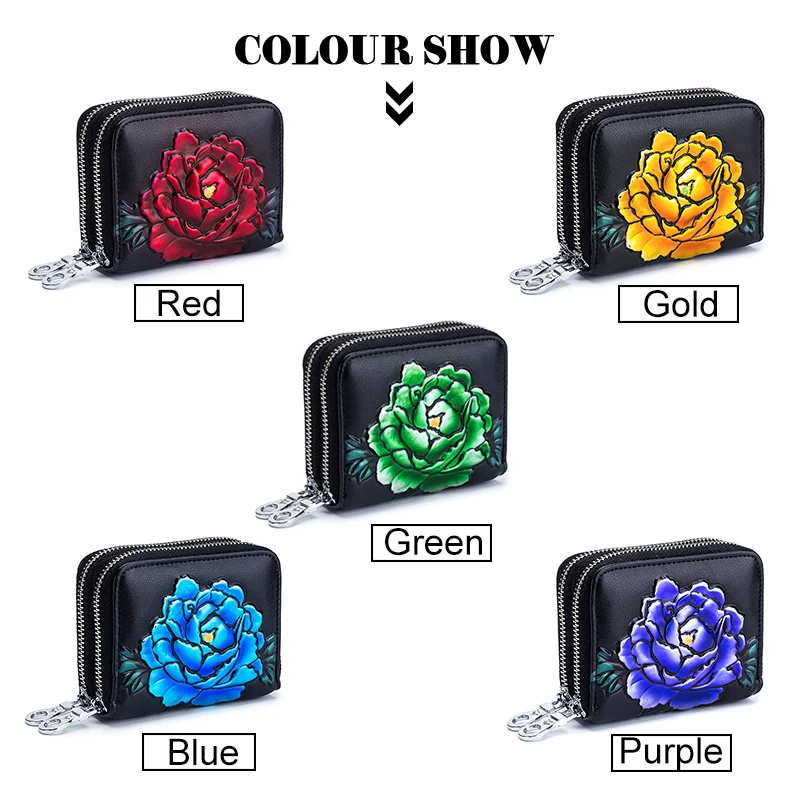 Goede Nieuwe Mode Dubbele Rits Korte Vrouwen Portemonnee Accordeon Multi Slots Dame Kaarthouder Rose Schilderen Patroon Vrouwelijke Portemonnee Gift