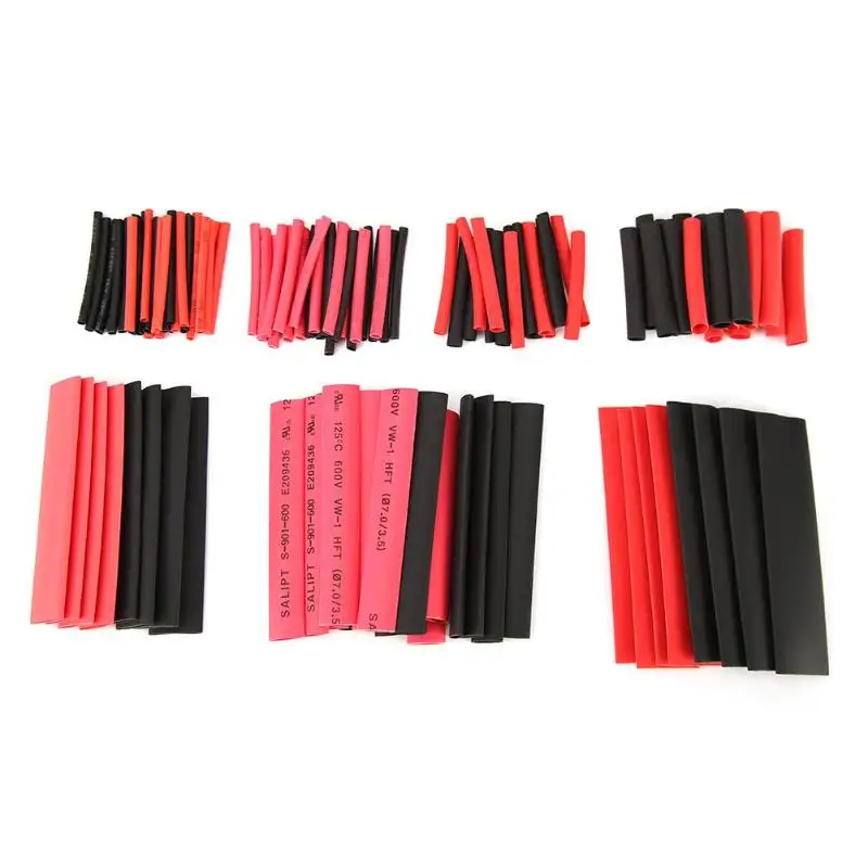 

127pcs 7 Sizes Polyolefin Shrinking Assorted Heat Shrink Tube Wire Cable Waterproof Insulated Sleeving Tubing Set Black Red