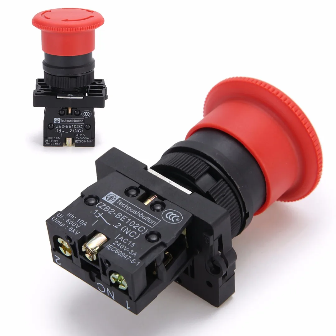 

XB2-ES542 Emergency Button 22mm NC N/C Red Mushroom Emergency Stop Push Button Switch 600V 10A