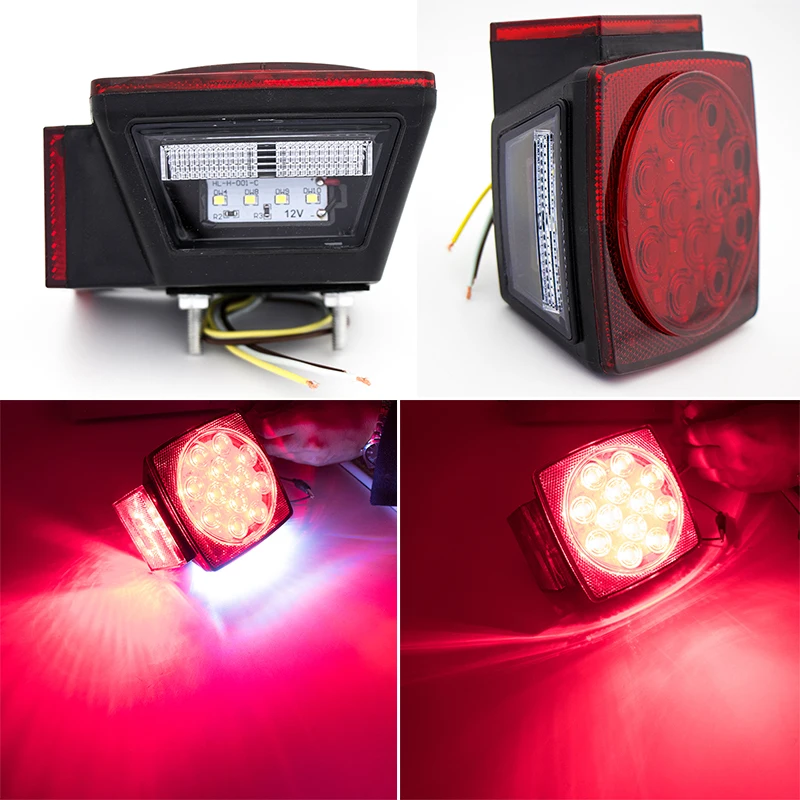 

1Pair For Trailer Truck Boat Waterproof HL-H-001 Car Square LED Tail Lights Lamp