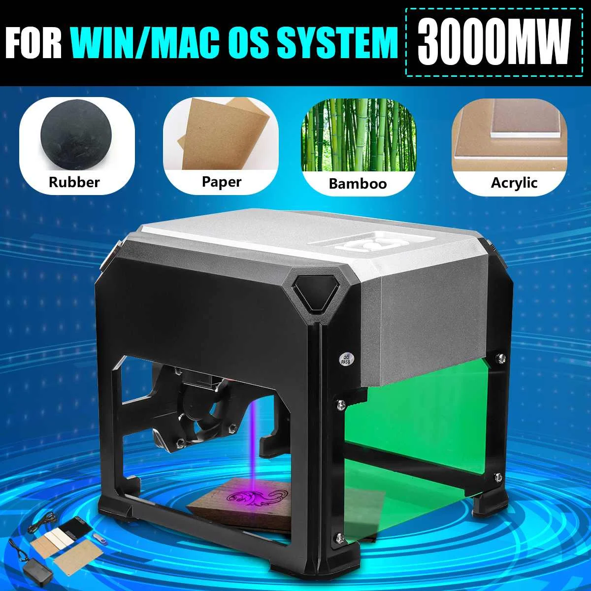 

3000mW High Speed Laser Engraver Machine USB DIY Logo Laser Engraver Printer CNC Laser Carving Machine For WIN/Mac OS System