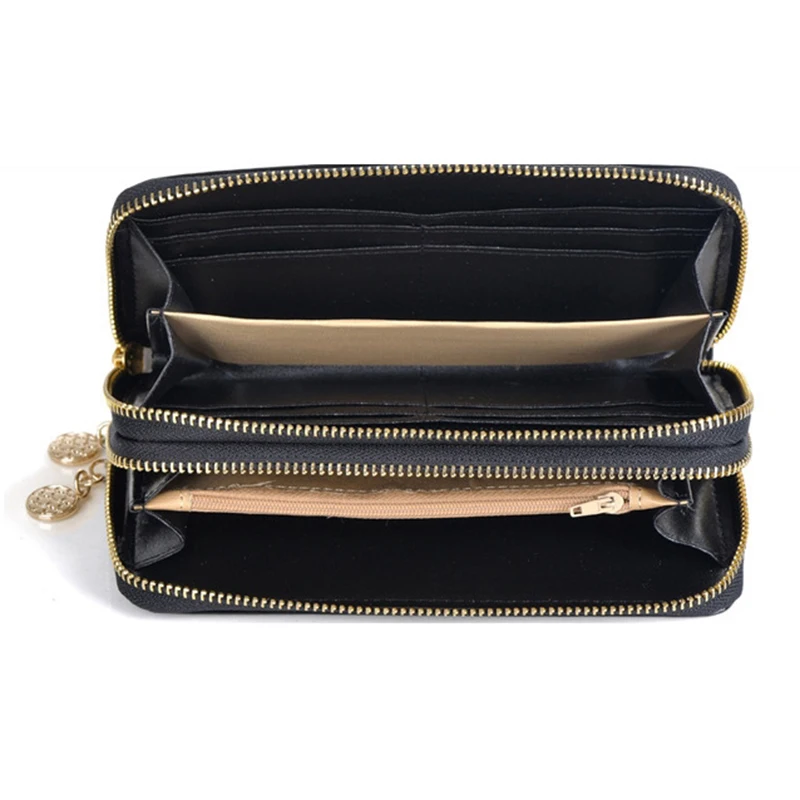 

Korean Version Patent Leather Mobile Phone Bag Ladies Double Zipper Clutch Bag Large Capacity Long Wallet Zipper Clutch Bag