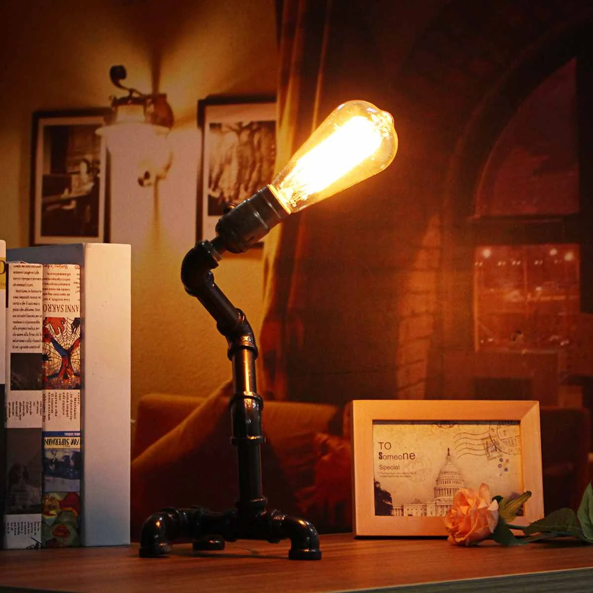 

110-240V Vintage Industrial Pipe Desk Lamps LED Table Lamps for Bedroom Night Book Reading Study Novelty Light Home Decor Gift