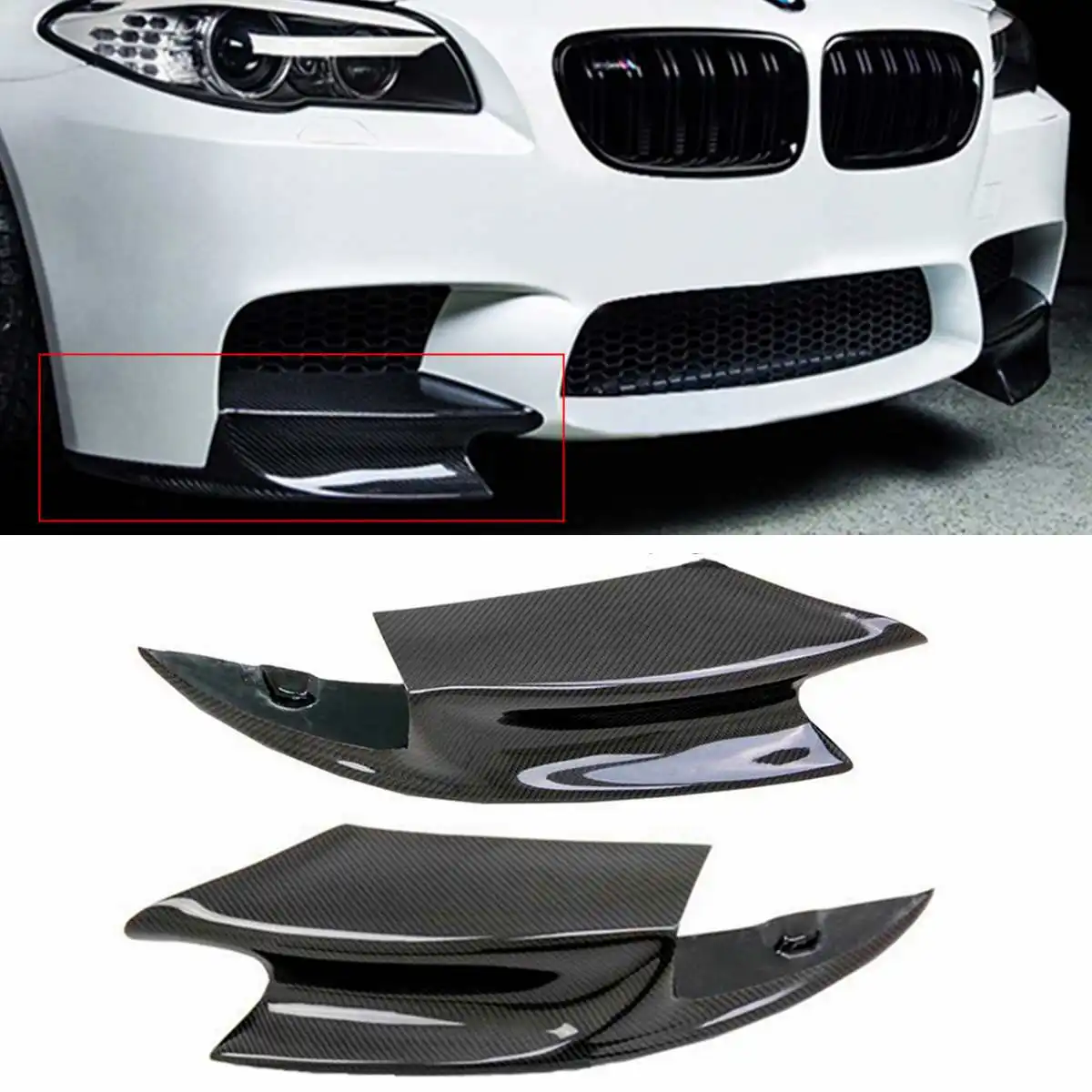 

1 Pair Real Carbon Fiber Front Bumper Splitter Lip Fin Air Knife Auto Body For BMW F10 M5 2012-2016 R Style Diffuse Splitters