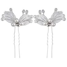 2 шт ручной работы Листья Имитация жемчуга Свадебные серебряные шпильки для волос аксессуары для укладки зажимы