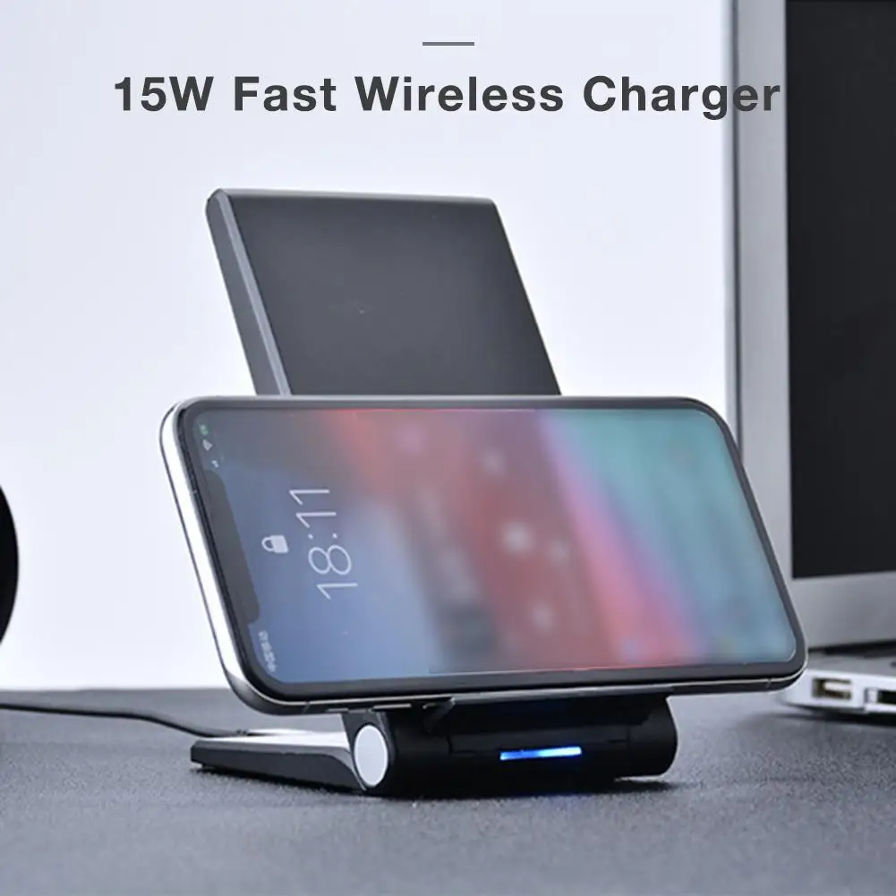 

15W Fast Wireless Charger Foldable Qi Wireless Charging Stand For HUAWEI Mate 20 LG V30 V40 AirPods 2