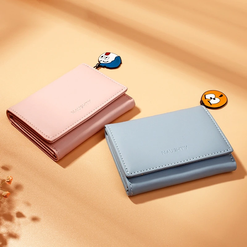 

Korean Version Wallet Female Short Paragraph Fun Tri-Fold Small Wallet Simple Buckle Pu Wallet Ladies