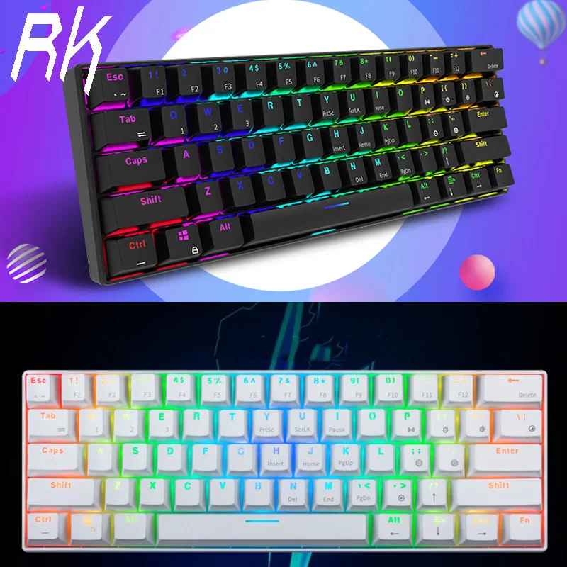 

Royal Kludge RK61 Ergonomic Keyboard Bluetooth & Wired Dual Mode 60%RGB Light Mechanical Gaming Keyboardfor Laptop Tablet