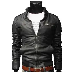 Верхняя одежда на молнии для мужчин пальто Тонкий ПУ спереди модная куртка мотоциклетная весна зима воротник повседневное кожа осен