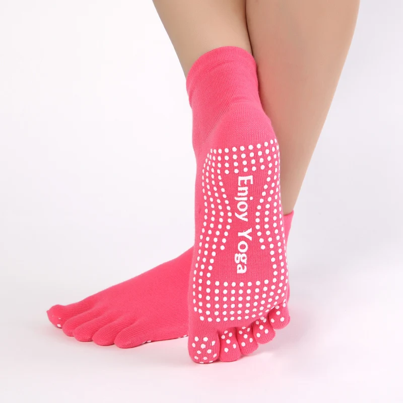 

Enjoy Yoga Socks Hot Fitness & Pilates Cotton Socks Rainbow Workout Anti Slip Toe Socks Breathable Purple Women Gym Sports Socks