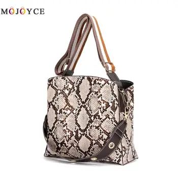 

Snake Print Bucket Shoulder Bag Female Messenger Handbags PU Leather Crossbody Bags for Women