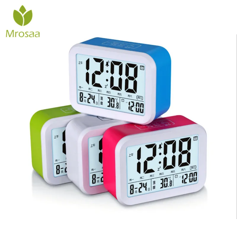English Voice Smart Light Alarm Clock Time Date ...