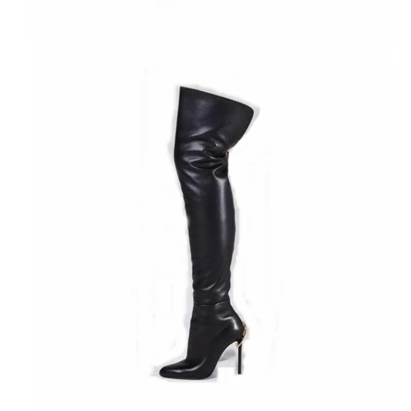 De Bota Moda Botas As Tacones Punta Apretado Arranque Picture Del Mujer Oro Altos Para Negro Muslo Decoración Cuero Alta La Nueva Delgado T5dxw8T