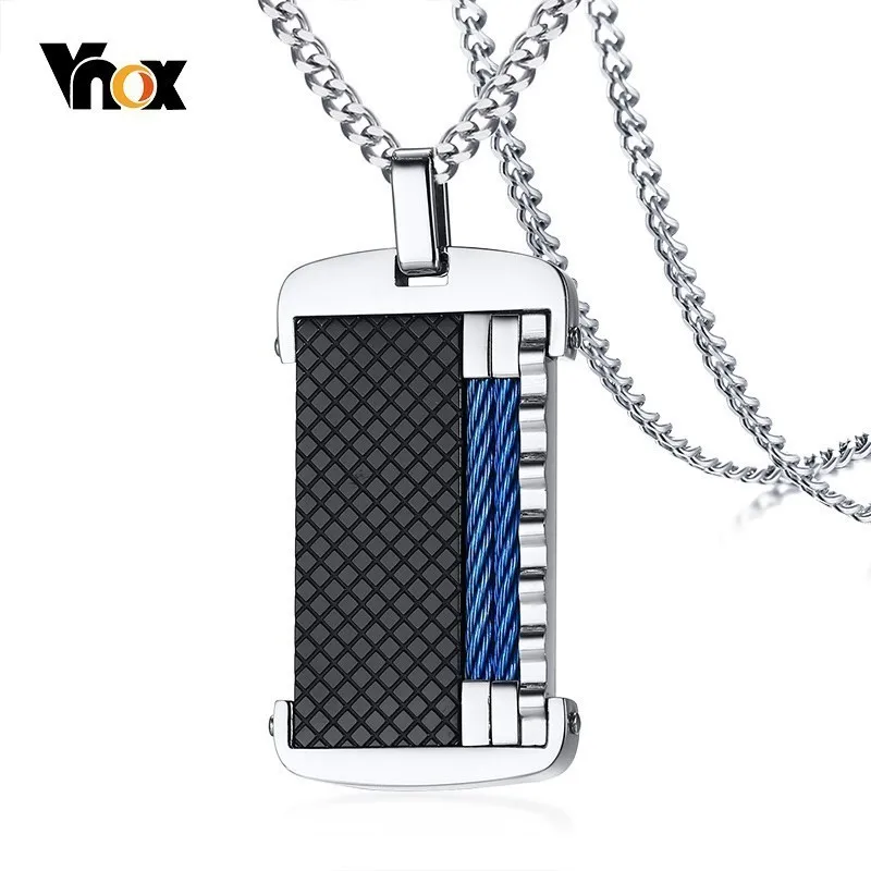 

Vnox Punk WIA Cable Tag Necklaces for Men Stainless Steel Small Square Pendant Male Collar Free Chain 24
