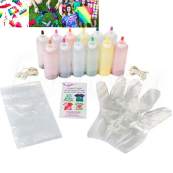 

DIY 12 Color One Step Tie KitActivated Dye Craft Arts Hand Design +40Pcs Rubber Bands +4 Pairs Gloves for Fabric Textile Perma