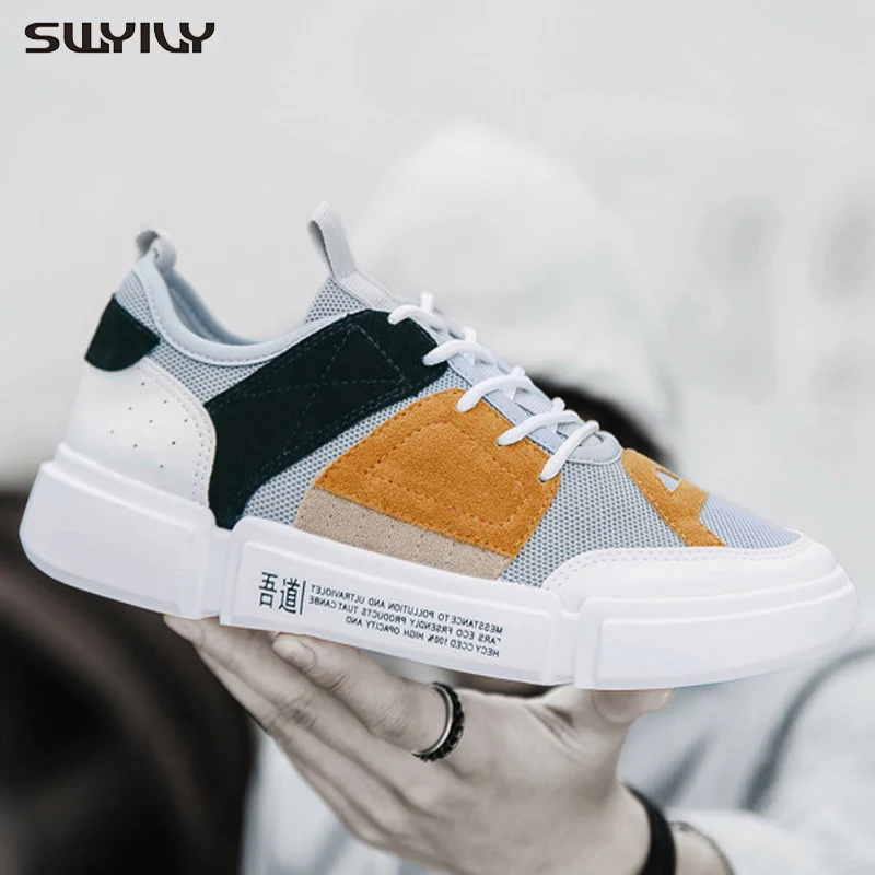 Мужские кроссовки на платформе SWYIVY синие из Вулканизированной Ткани дышащие