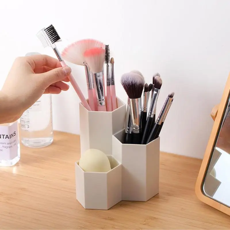 

Cosmetics Organizer Nail Polish Makeup Tools Pen Holder Rack 3 Lattices Jewelry Brush Case Office Desk Rack Make Up Tools Kits