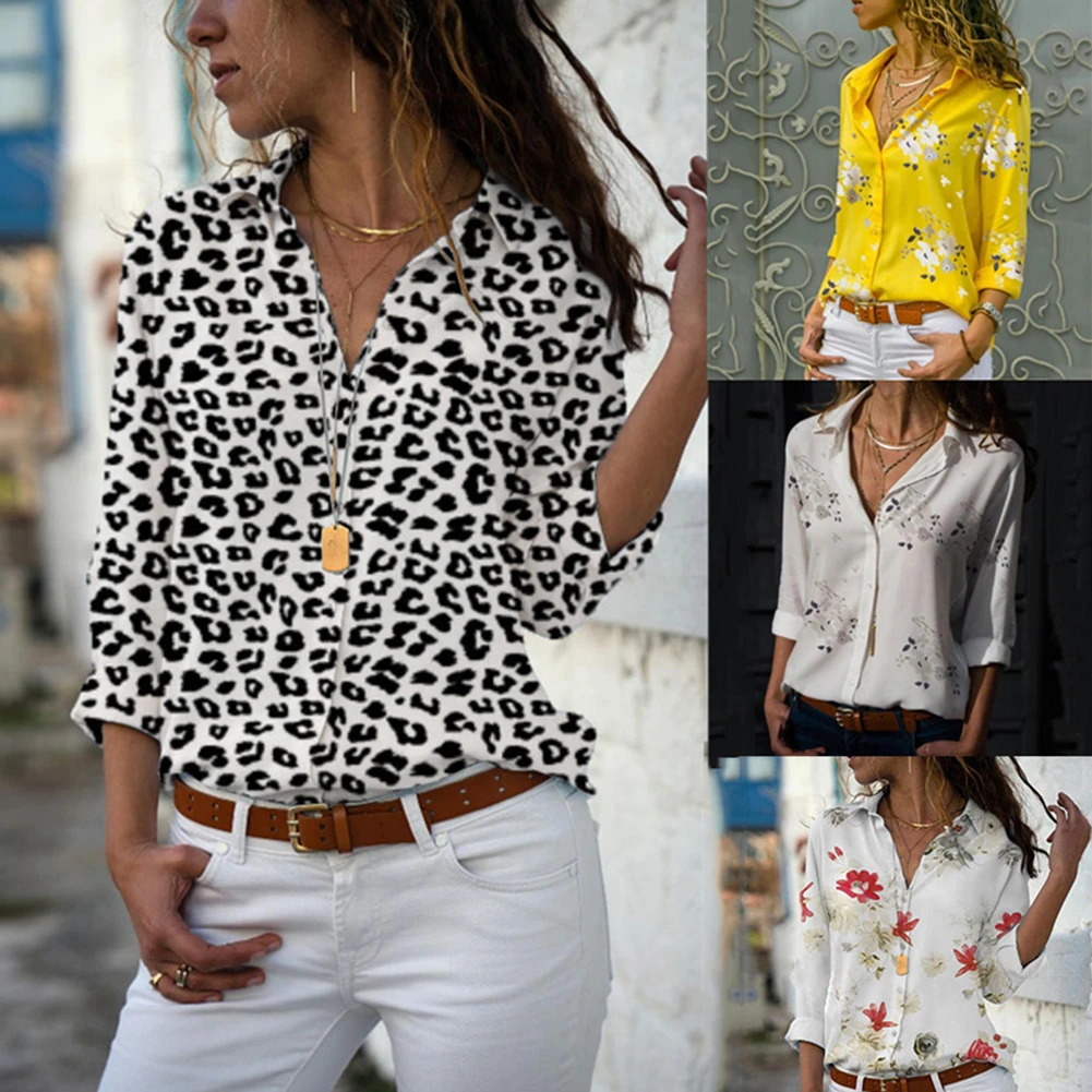 Camisas de mujer verano con cuello en V las mujeres sueltas blusas de manga larga de las señoras impresión imprimir camisa mujeres camisa|Blusas y camisas| - AliExpress