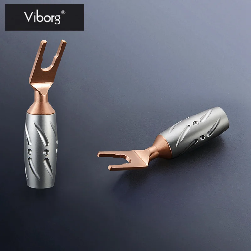 

Viborg 4pcs Red Copper Y Type Speaker Spade Plug Gold Plating Rhodium Plating Super HIFI Audio Connector