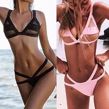 Женский купальник пуш-ап мягкий комплект бикини розовый черный сплошной лоскутный купальник купальный костюм