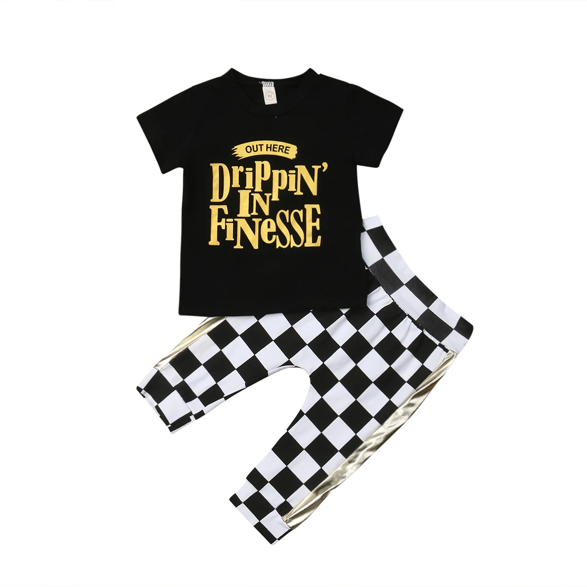 

Little Kids Summer Clothes Sets Toddler Kid Baby Boy Girl Cotton Letters T-shirt Top Plaid Long Pants Outfit Clothing Set 0-4T