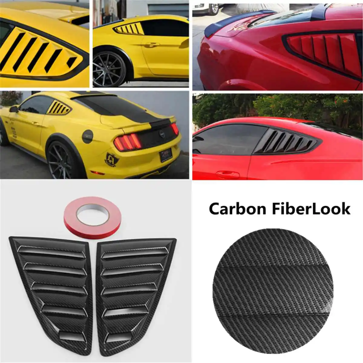 Baratos 2 uds estilo de fibra de carbono 1 4 cuarto de la ventana lateral del coche cubierta de cinco ranuras abierta cubierta de persianas de ventilación para Mustang 2015 2017