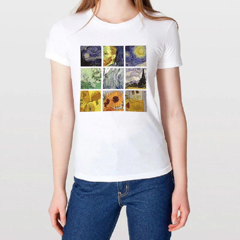 

tVan Gogh oil painting t-shirt sizzling explosions recommended European and American clothing